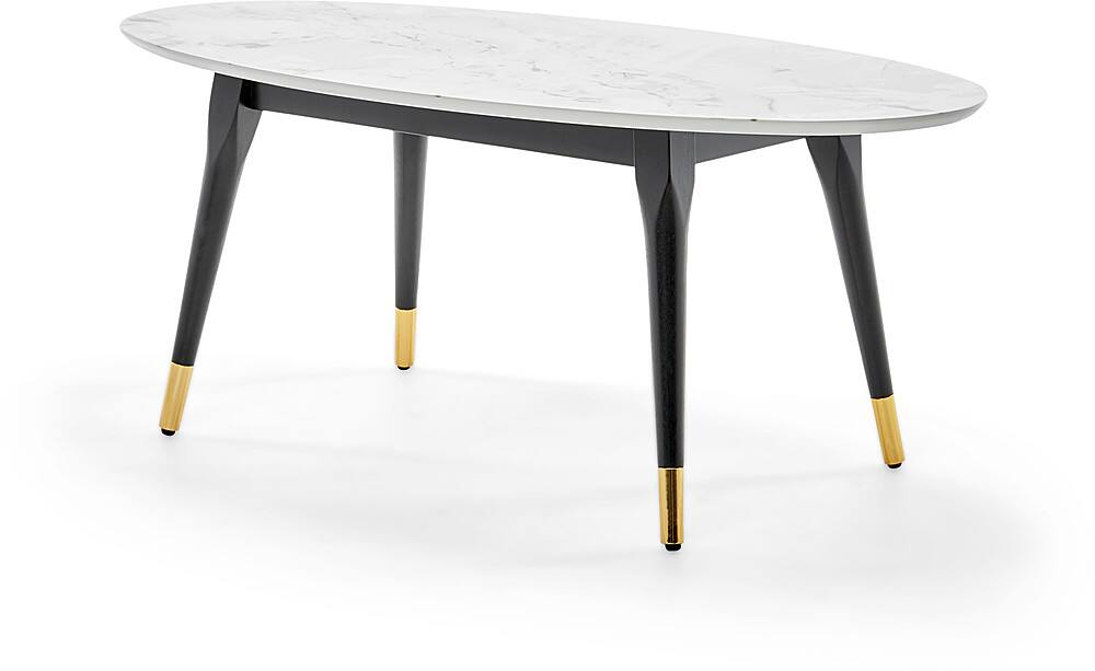 Alt View 14. Elle Decor - Clemintine Mid-Century Oval Coffee Table with Brass Accents - White Marble Print.