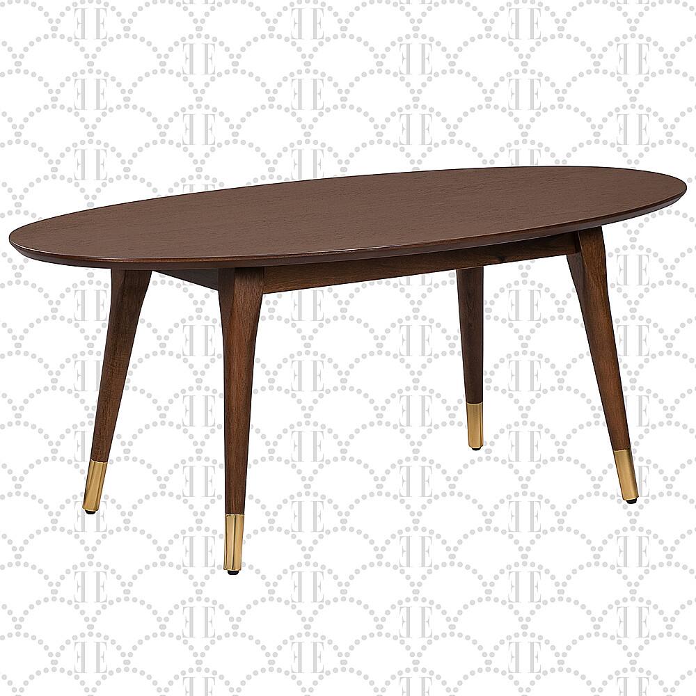 Angle View: Elle Decor - Clemintine Mid-Century Oval Coffee Table with Brass Accents - French Walnut