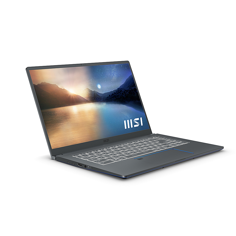 Angle View: MSI - Prestige 15.6" 4K UHD Laptop - Intel Core i7-1185G7 - 32GB Memory - 1TB Solid State Drive - Carbon Gray