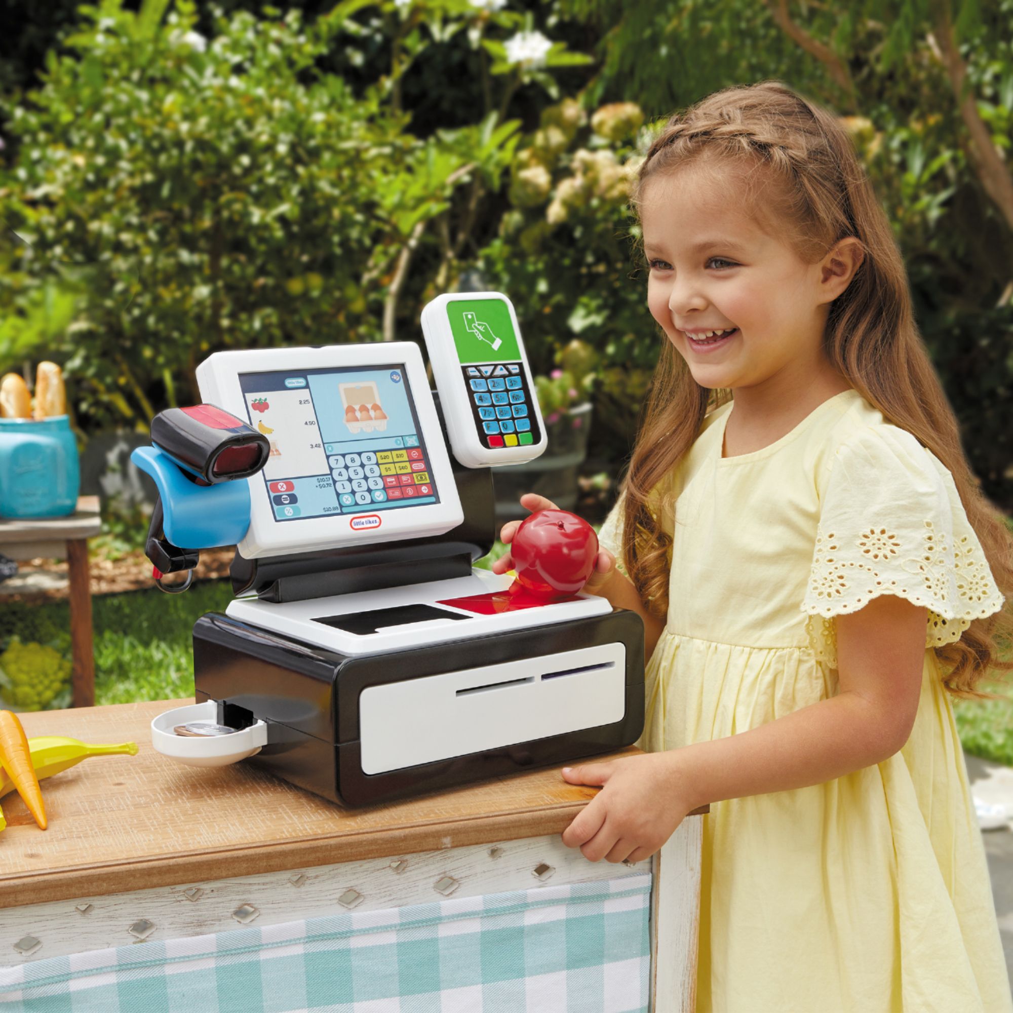 Angle View: Little Tikes First Self-Checkout Stand Play Cash Register with Realistic Lights & Sounds and 40 Pieces, Play Pretend Shopping Toy for Kids Girls Boys Ages 3 4 5+