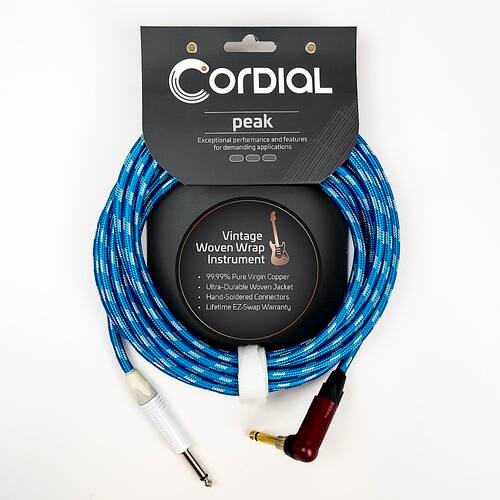 Cordial - Premium Instrument White/Blue Sky Textile Cable with Neutrik Silent Plug - Blue