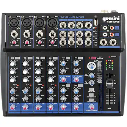 Front. Gemini - GEM-12USB: Compact 12 Channel Bluetooth Mixer - Black.