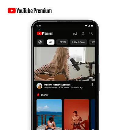 YouTube Premium 12:30 Premium All Travel Talk show Sm 3:03 Doesn't Matter (Acoustic) Megan Davies 209K views 6 months ago Shorts BAI dadd Pl-l-s G. De
