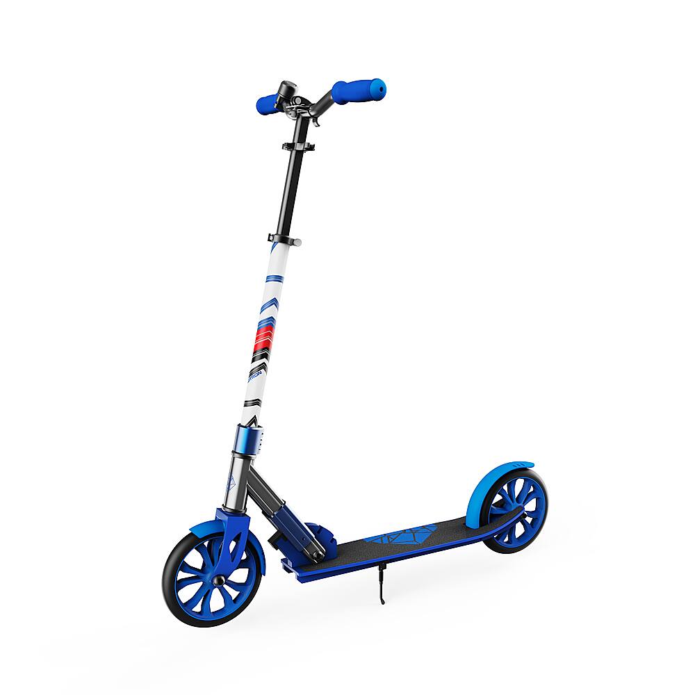 Angle View: Swagtron K8 Folding Kick Scooter with Kickstand for Kids & Teens, XL 8” Big Wheels - Blue