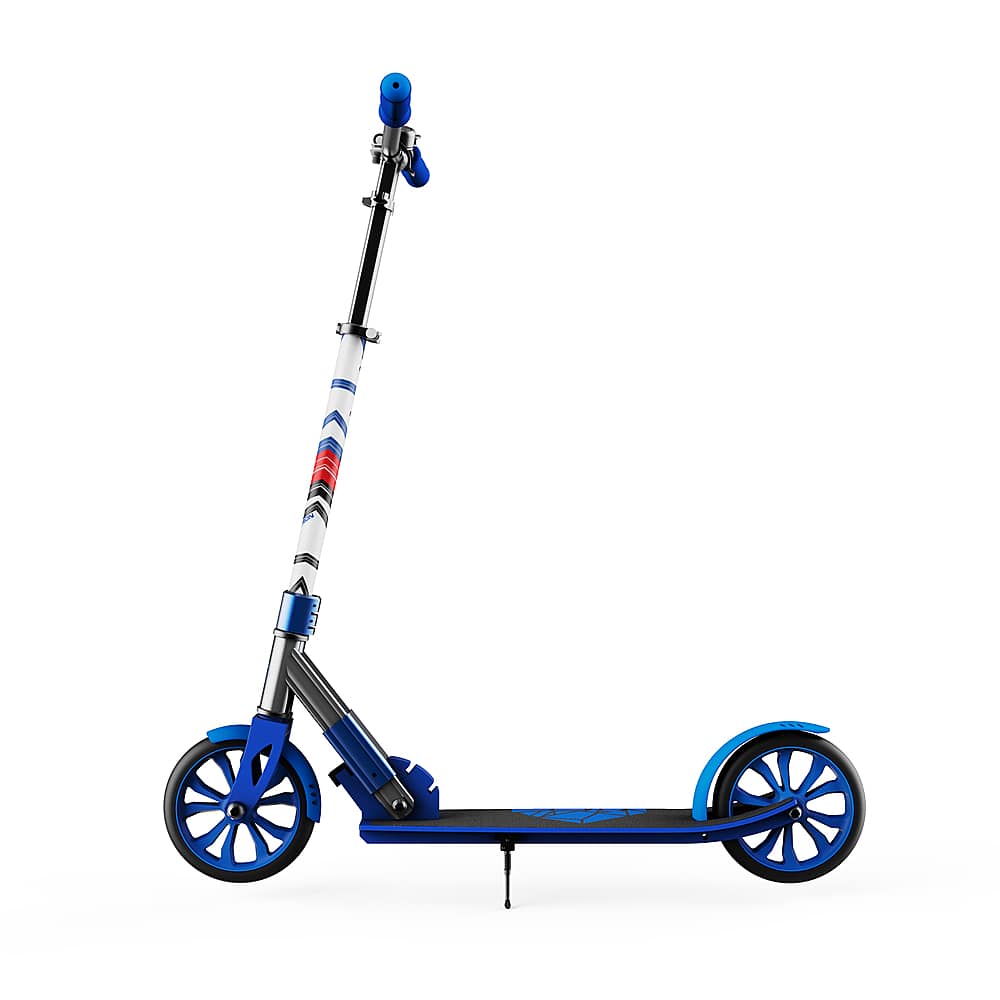 Left View: Swagtron K8 Folding Kick Scooter with Kickstand for Kids & Teens, XL 8” Big Wheels - Blue