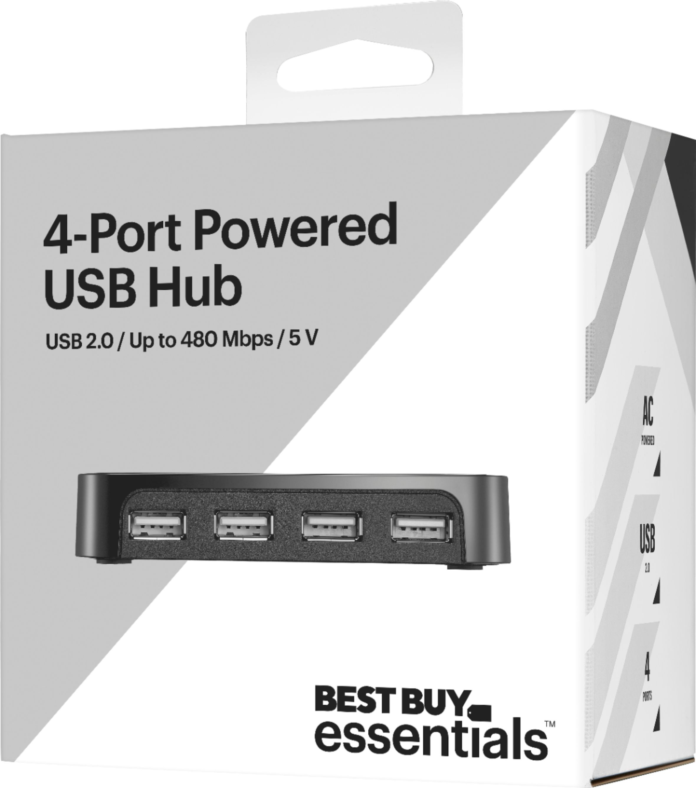 Best Buy Essentials - 4-Port USB 2.0 Hub - Black