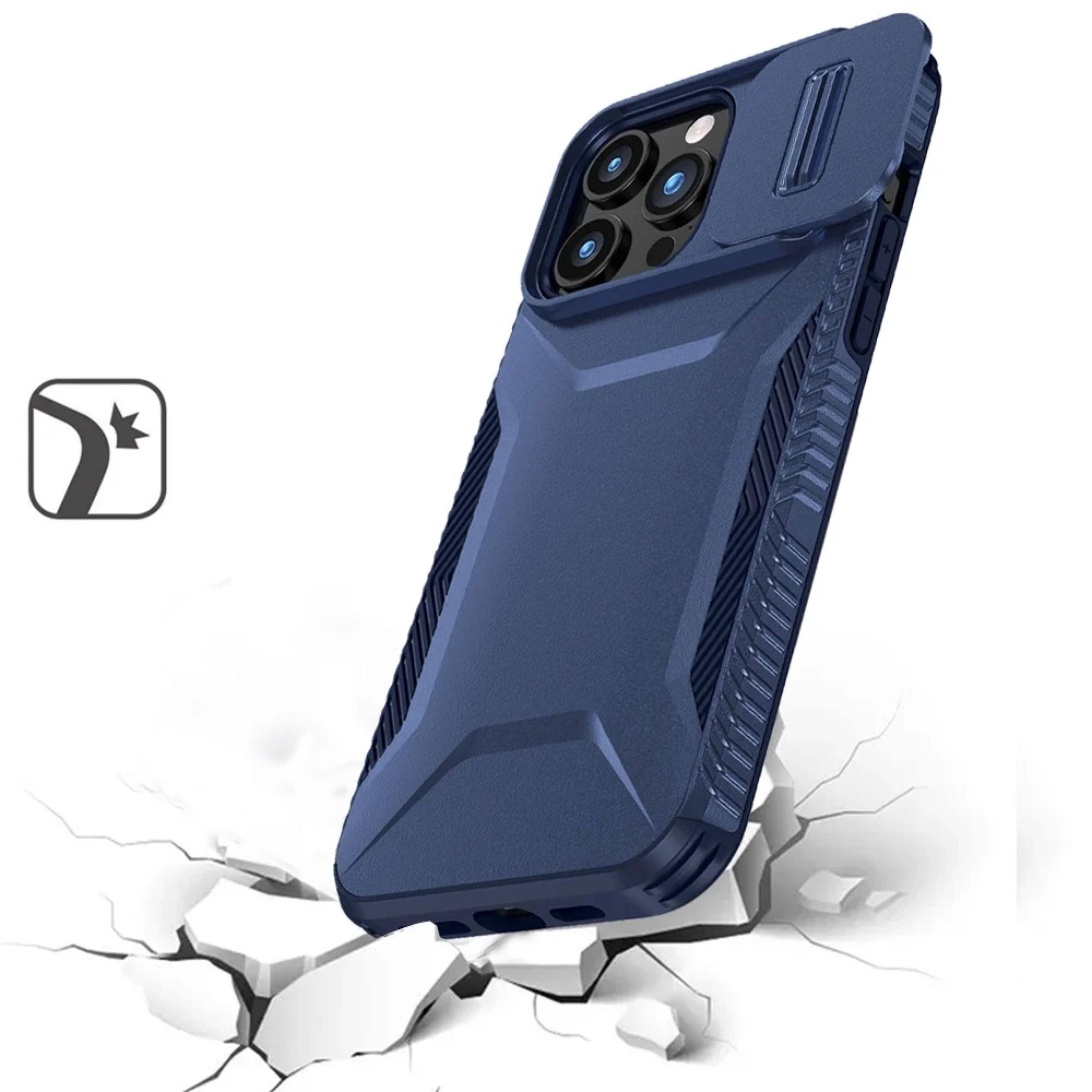 Angle. Kitcheniva - Rugged Sliding Lens Cover Case With Tempered Glass For iPhone 15 Pro Max Dark Blue - Dark Blue.