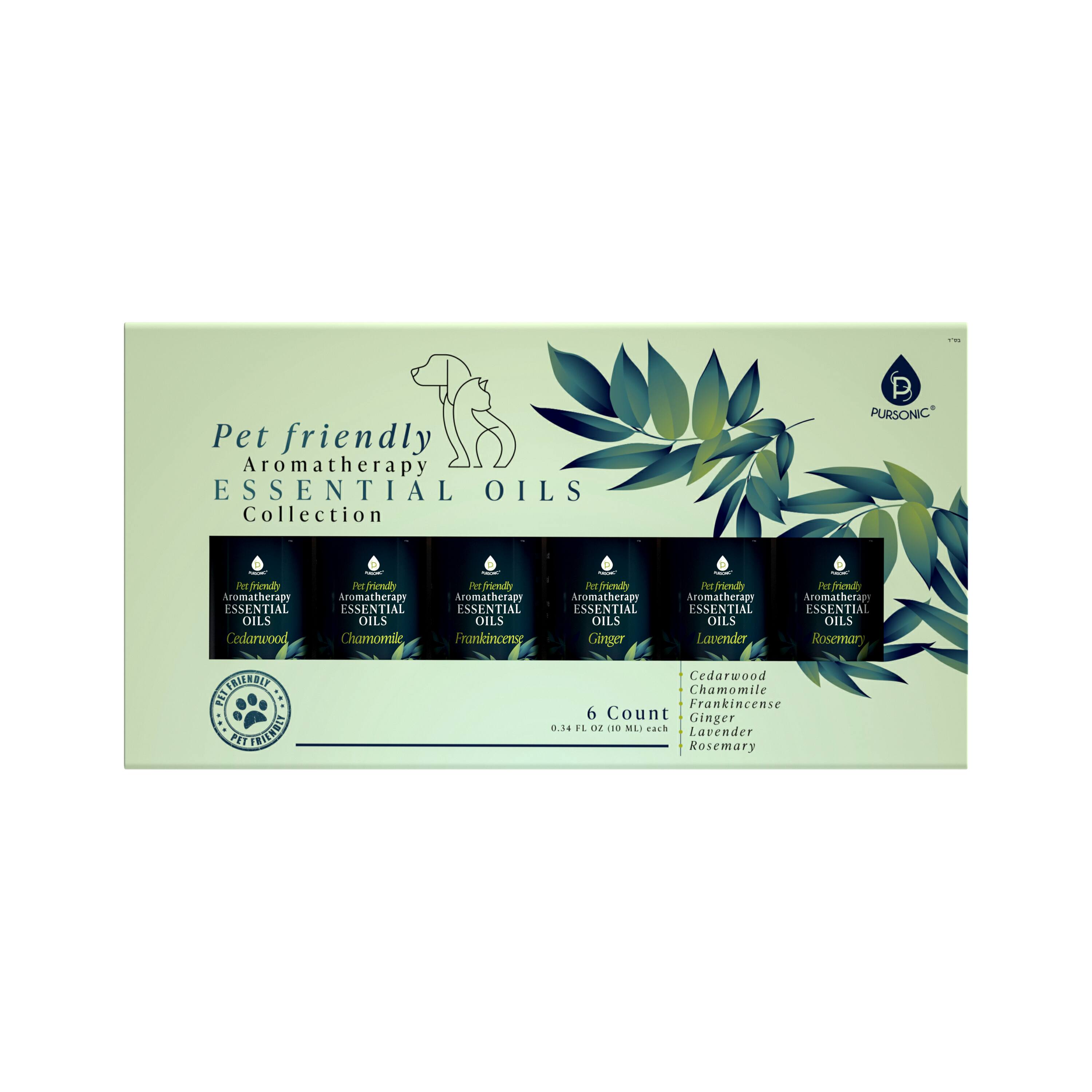 Pet friendly Aromatherapy ESSENTIAL OILS Collection P PURSONIC

Cedarwood
Chamomile
Frankincense
Ginger
Lavender
Rosemary

6 Count
0.34 FL OZ (10 ML) each

Cedarwood
Chamomile
Frankincense
Ginger
Lavender
Rosemary