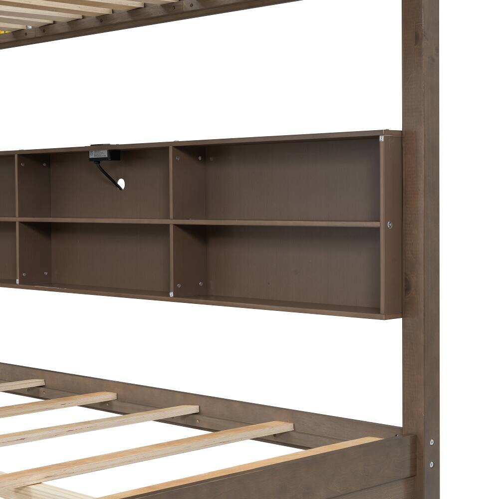 Alt View 8. Loheer - Loheer Queen Over Queen Bunk Bed with Storage Cabinets and USB Ports Antique Wood - Antique Wood.