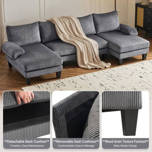 **Detachable Back Cushion**  
*Freedom, Easy Maintenance*

**Removable Seat Cushions**  
*Customizable, Easy to Manage*

**Wood Grain Texture Footrest**  
*Sleek, Modern Design*