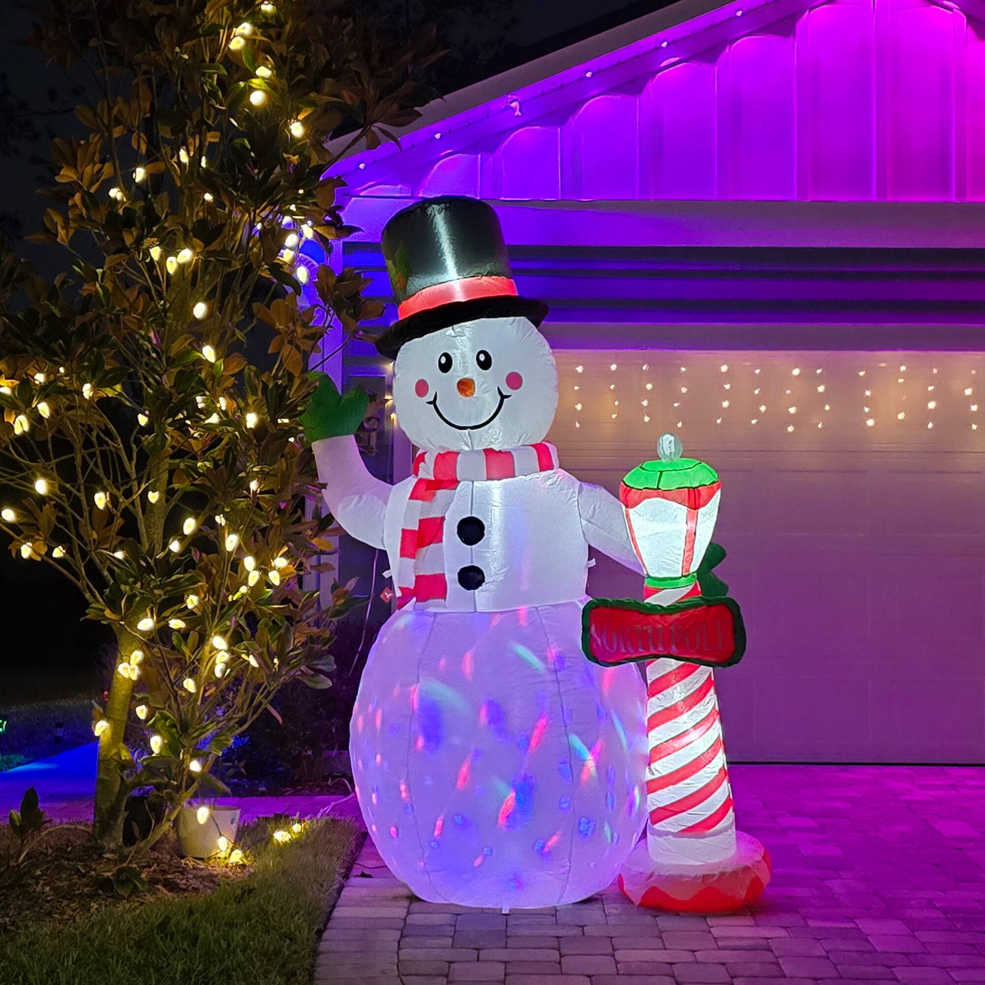 Alt View 7. Homcom - 8ft Christmas Inflatables Outdoor Decorations Snowman, Blow-Up Yard Christmas Decor with LED Colorful Lights - White.