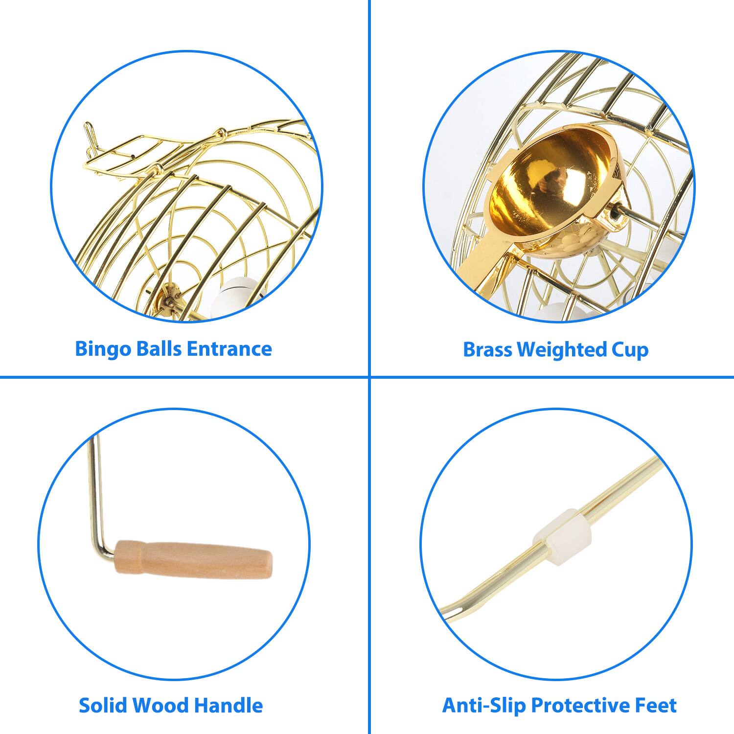 Bingo Balls Entrance, Brass Weighted Cup, Solid Wood Handle, Anti-Slip Protective Feet