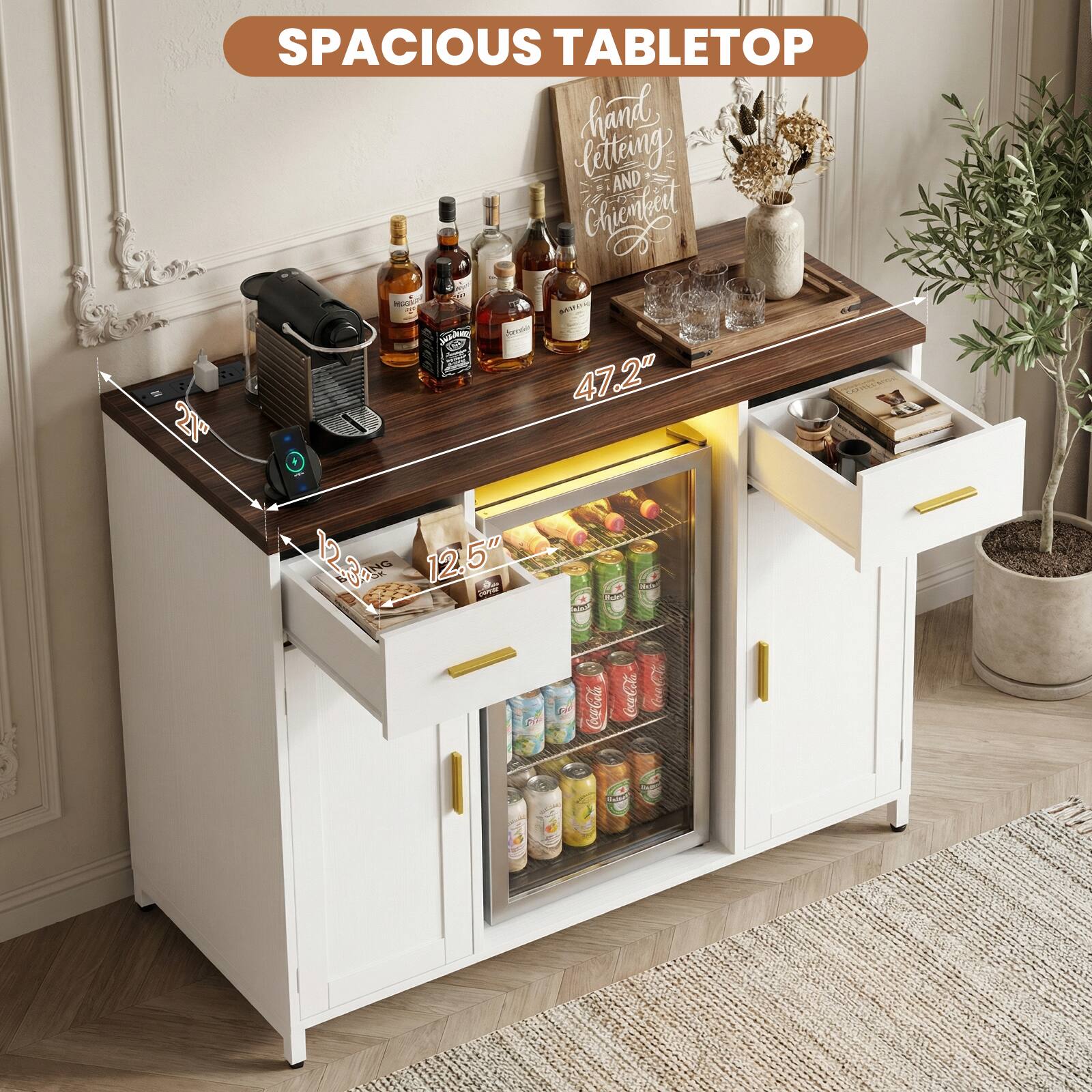 SPACIOUS TABLETOP  
hand lettering AND 16 Capacity  
47.2" x 12.5"  
Coca-Cola