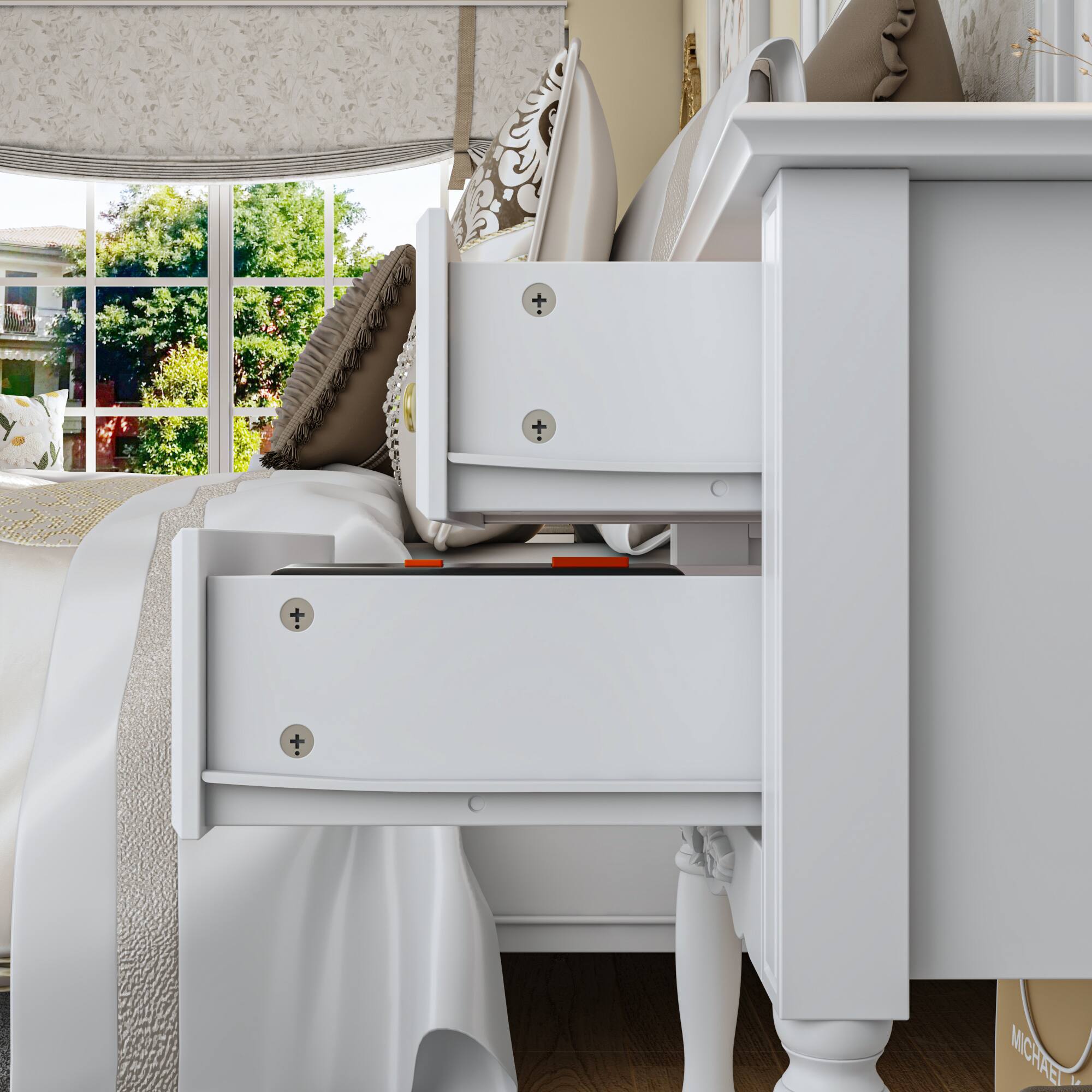 Alt View 4. FUFU & GAGA - FUFU&GAGA French - Style Nightstand: Ornate 2 - Drawer Elegance - White.