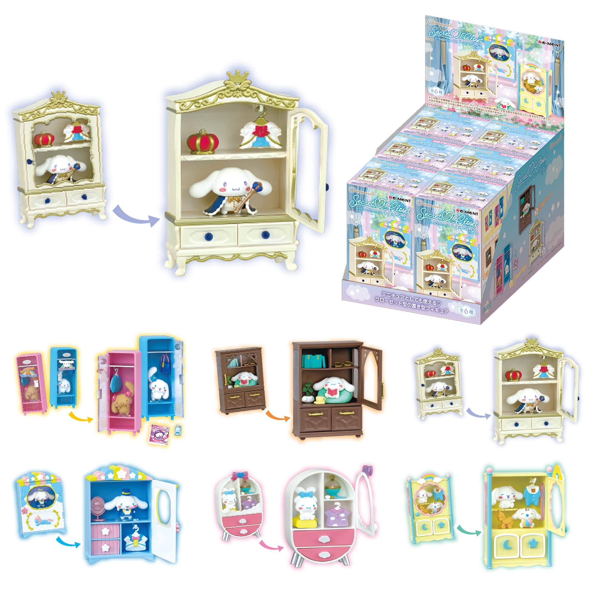 Hamee RE-MENT Hello Kitty and Friends Sanrio Diorama Mini Collectible Figure - Cinnamoroll Secret Closet (Full Set)