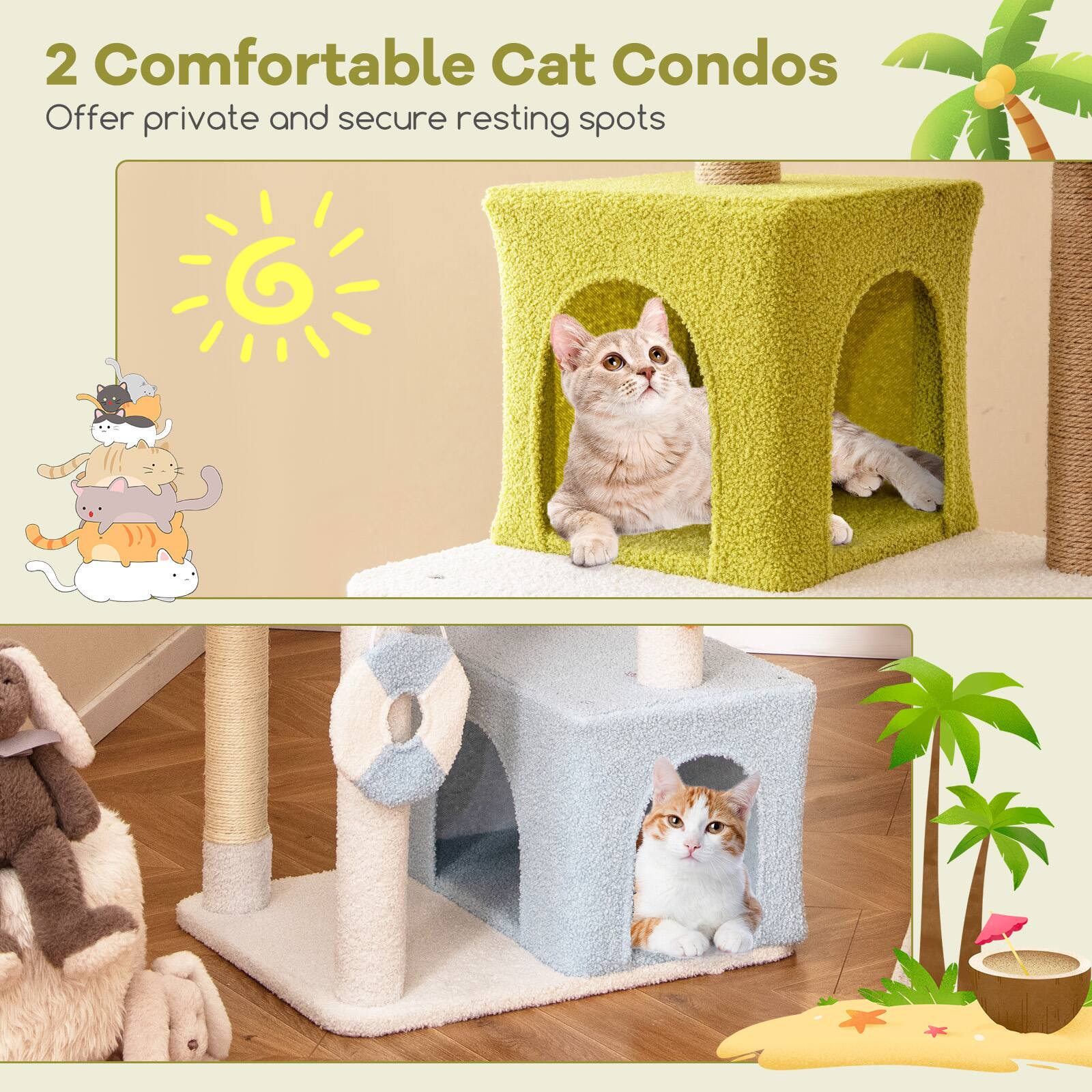 2 Comfortable Cat Condos  
Offer private and secure resting spots