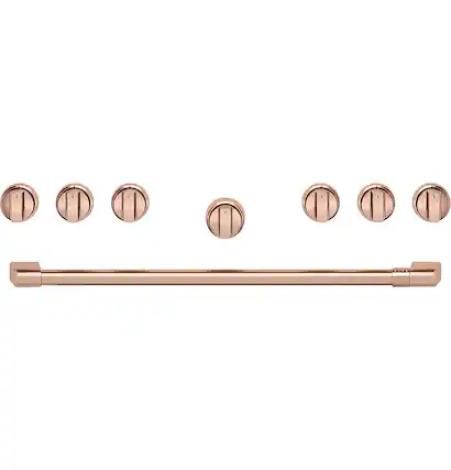 Front. Café - Handle and Knob Set for 36" Pro Range and Rangetop - Brushed Copper.