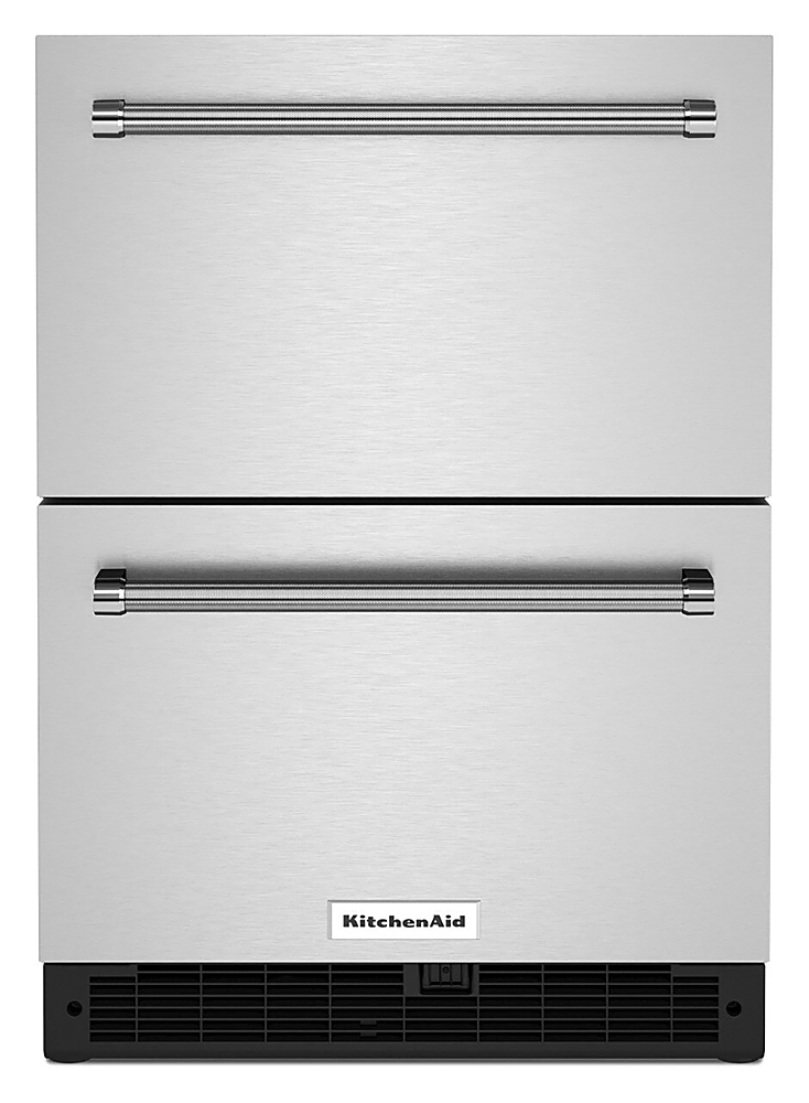 KitchenAid - 4.40 Cu. Ft. Mini Fridge with Double-Drawer Refrigerator - Black cabinet/stainless steel doors