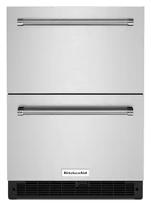 Front. KitchenAid - 4.40 Cu. Ft. Built-In Mini Fridge with Double-Drawer Refrigerator - Stainless Steel.