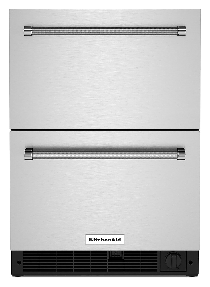 KitchenAid - 4.29 Cu. Ft. Mini Fridge with Double-Drawer Refrigerator/Freezer - Black cabinet/stainless steel doors