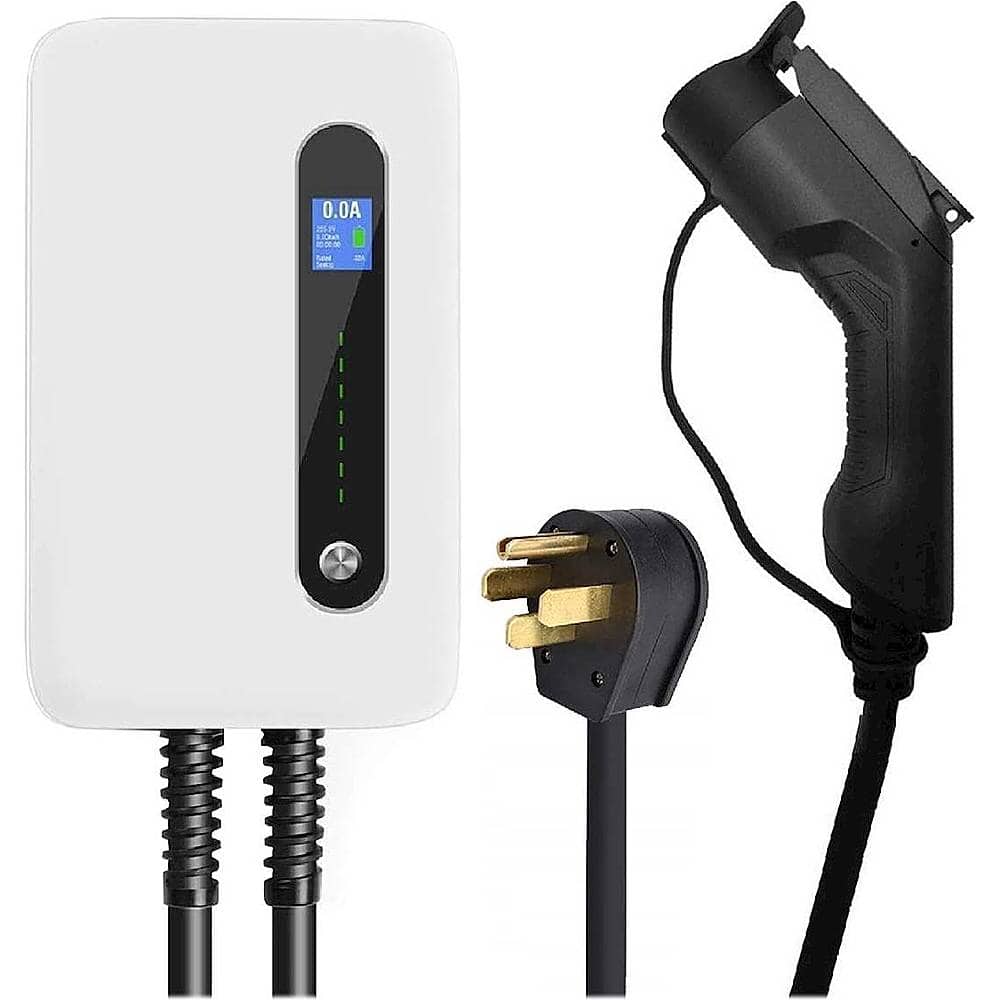 Front. Lectron - 20' Electric Vehicle Charging Station with 40A EV NEMA 14-50 Plug - White.