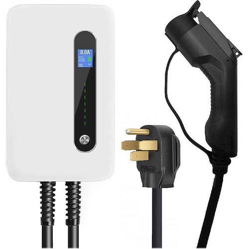 Lectron - 20' Electric Vehicle Charging Station with 40A EV NEMA 6-50 Plug - White