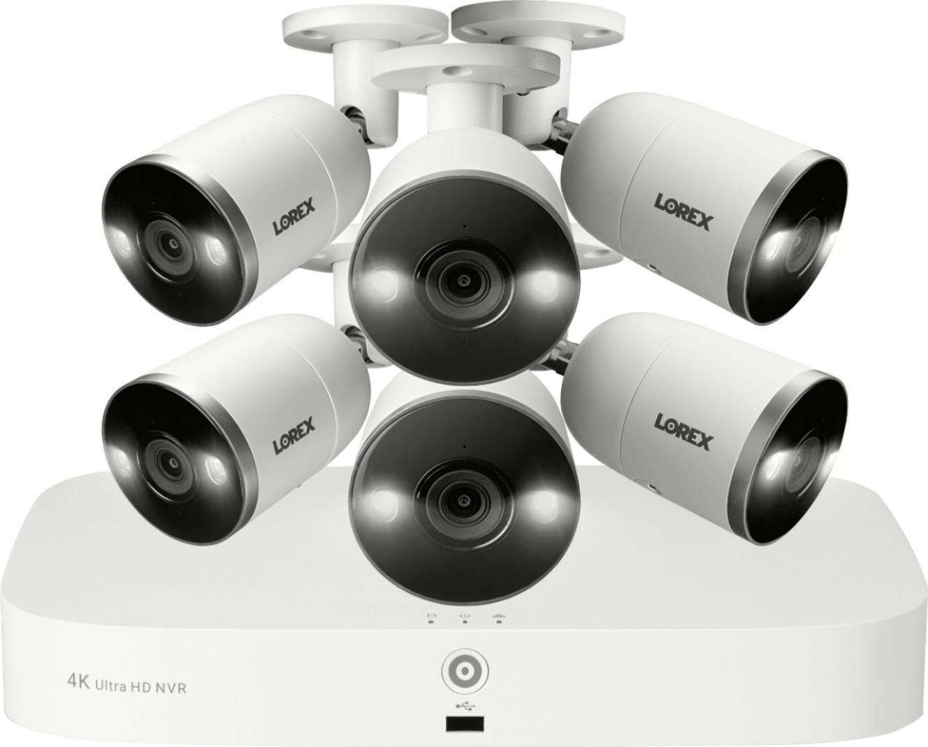 Lorex - 4K NVR Security System with 6 Smart Deterrence Cameras, Fusion Capabilities and Smart Motion Detection Plus - White