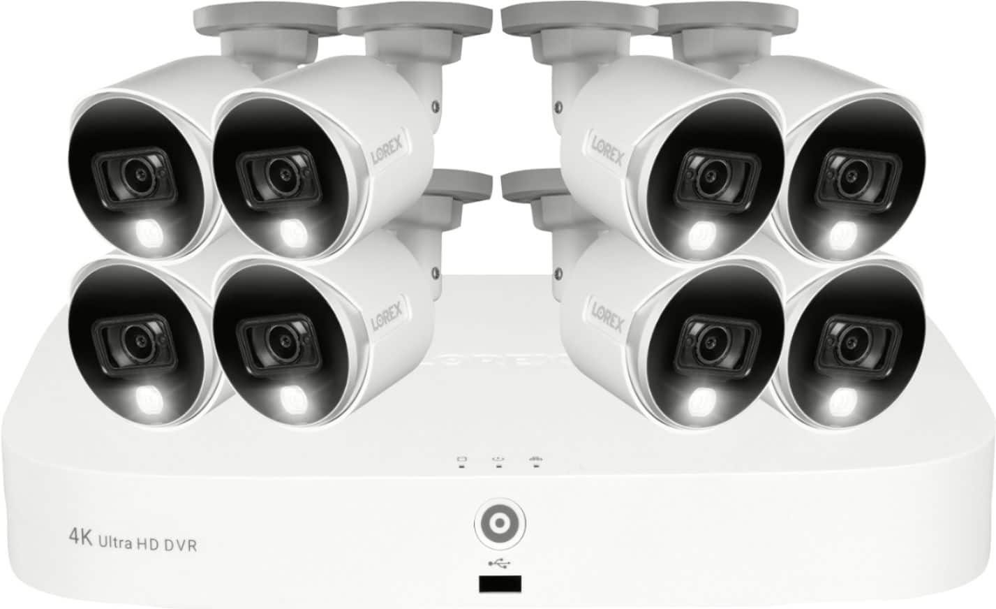 Front. Lorex - 4K Wired DVR Security System with 8 Active Deterrence Cameras, Smart Motion Detection and Face Recognition - White.