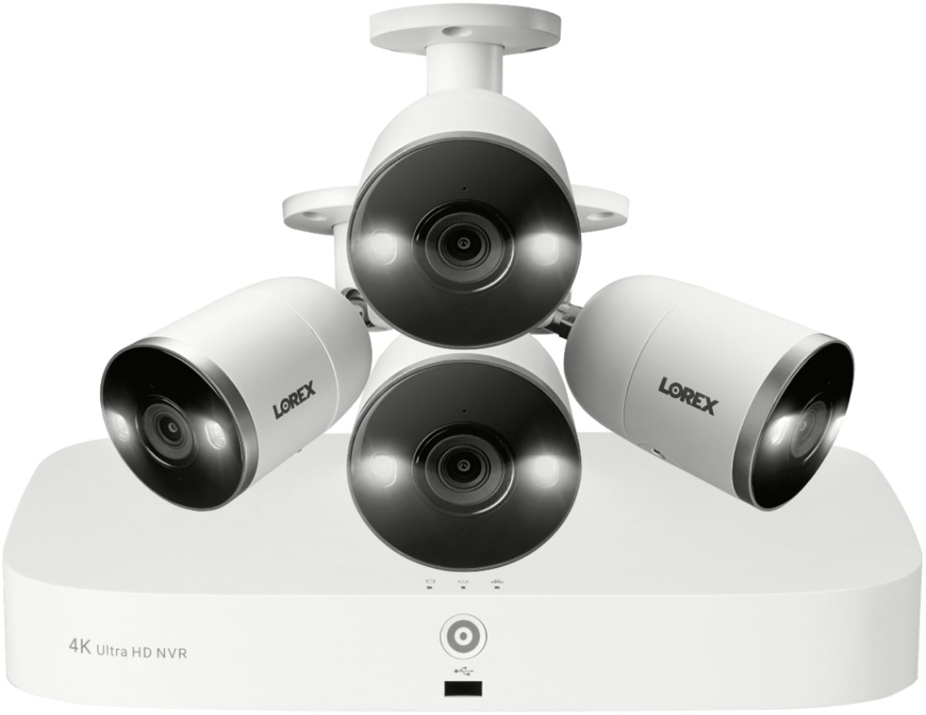 Lorex - 4K NVR Security System with 4 Smart Deterrence Cameras, Fusion Capabilities and Smart Motion Detection Plus - White