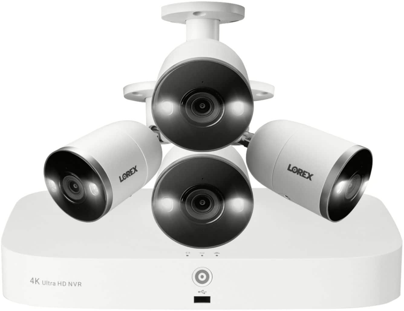 Front. Lorex - 4K NVR Security System with 4 Smart Deterrence Cameras, Fusion Capabilities and Smart Motion Detection Plus - White.