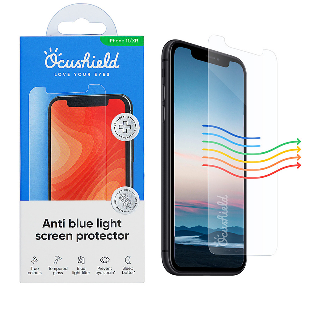 Left View: Ocushield - Anti Blue Light Tempered Glass Screen Protector for Apple iPhone 11 and iPhone XR