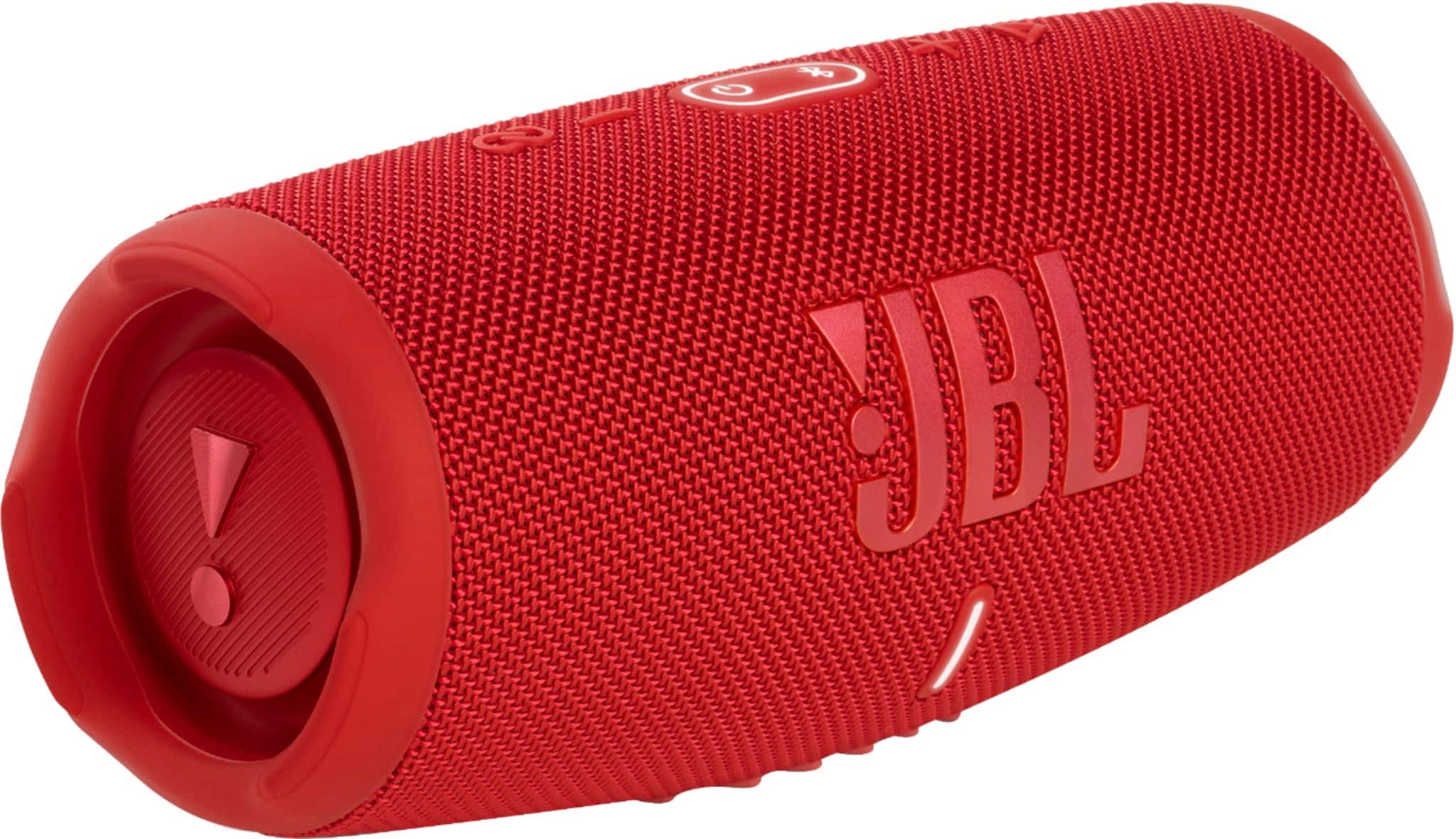 Angle. JBL - CHARGE5 Portable Waterproof Speaker with Powerbank - Red.