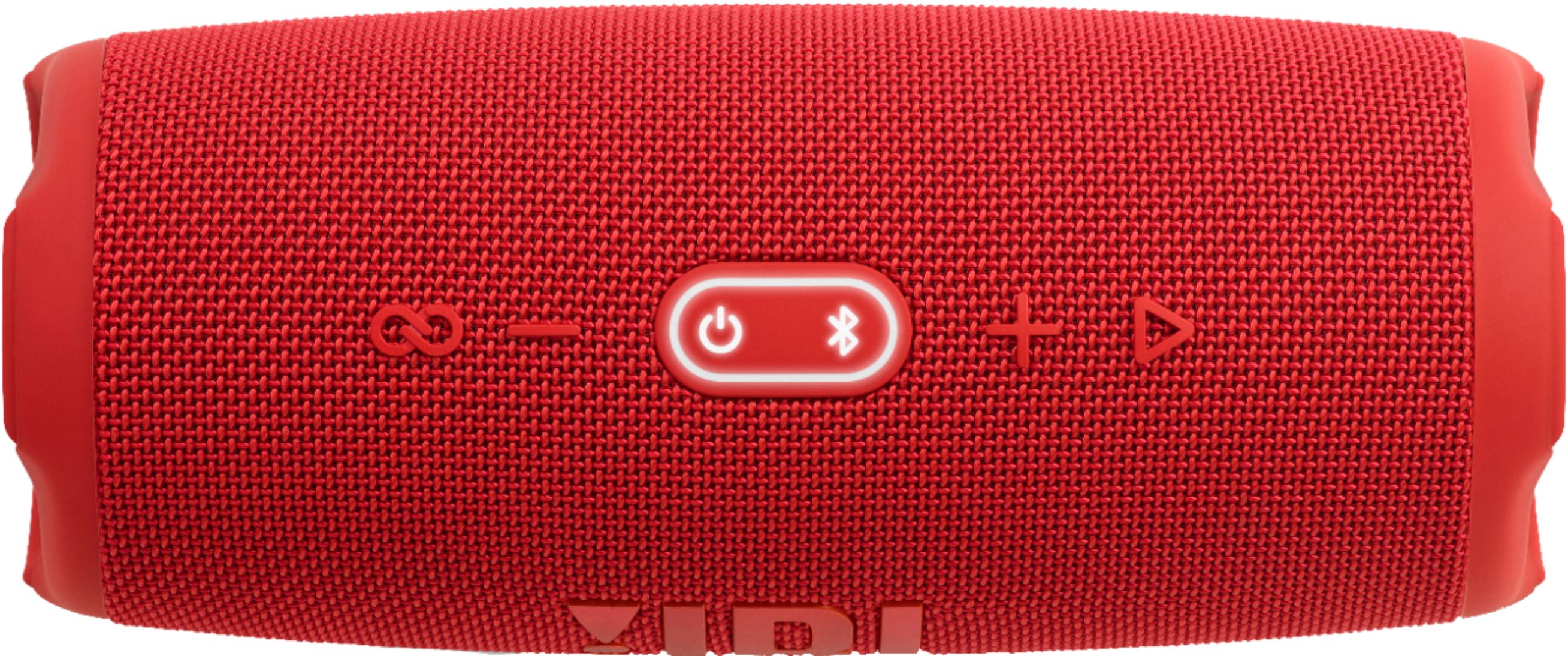 Left View: JBL Charge 5 Portable Waterproof Speaker with Powerbank, Red