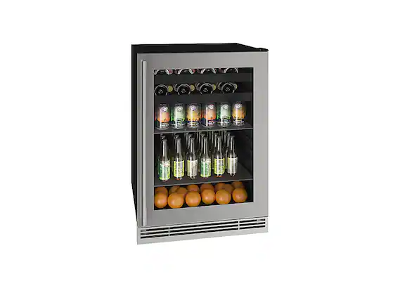 Angle. U-Line - 85-bottle or 105-can or 16-750ml Wine Bottle Capacity Beverage Center with Convection Cooling System - Stainless Steel.