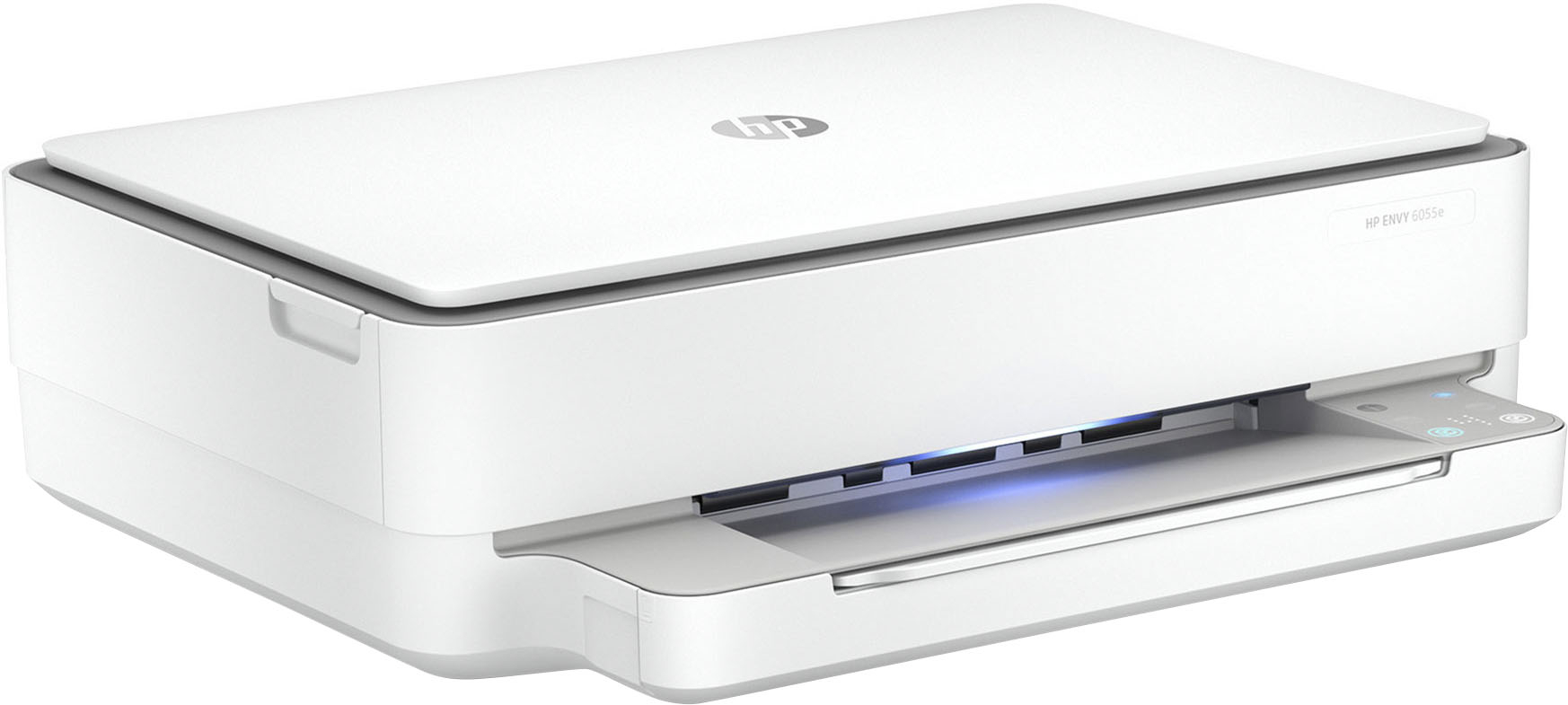 Angle View: HP - ENVY 6055e Wireless Inkjet Printer with 3 months of Instant Ink Included with HP+ - White