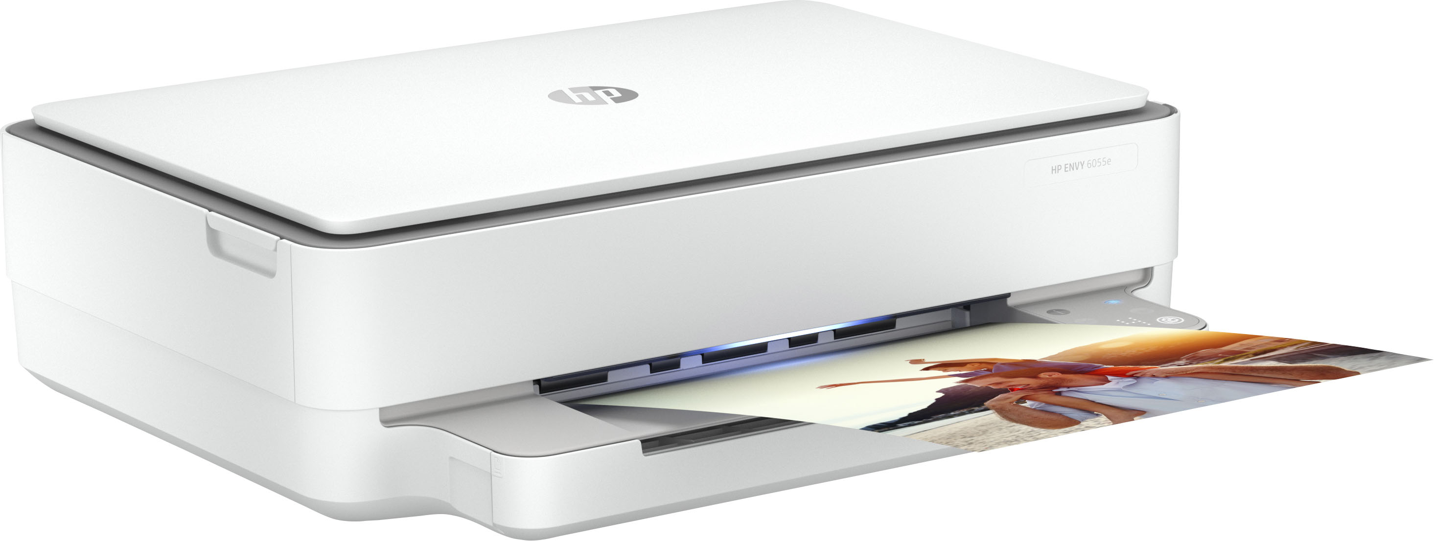 Left View: HP - ENVY 6055e Wireless Inkjet Printer with 3 months of Instant Ink Included with HP+ - White