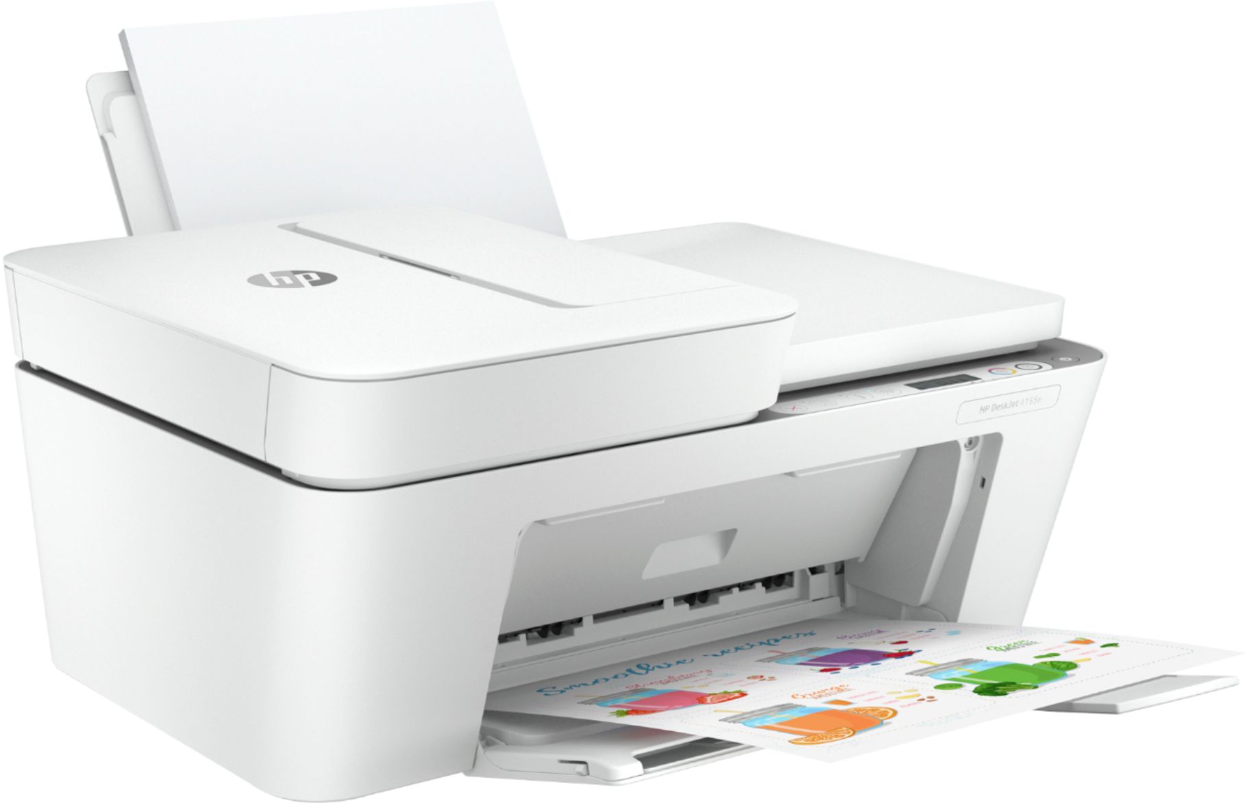 Angle View: HP - DeskJet 4155e Wireless All-In-One Inkjet Printer with 3 months of Instant Ink Included with HP+ - White