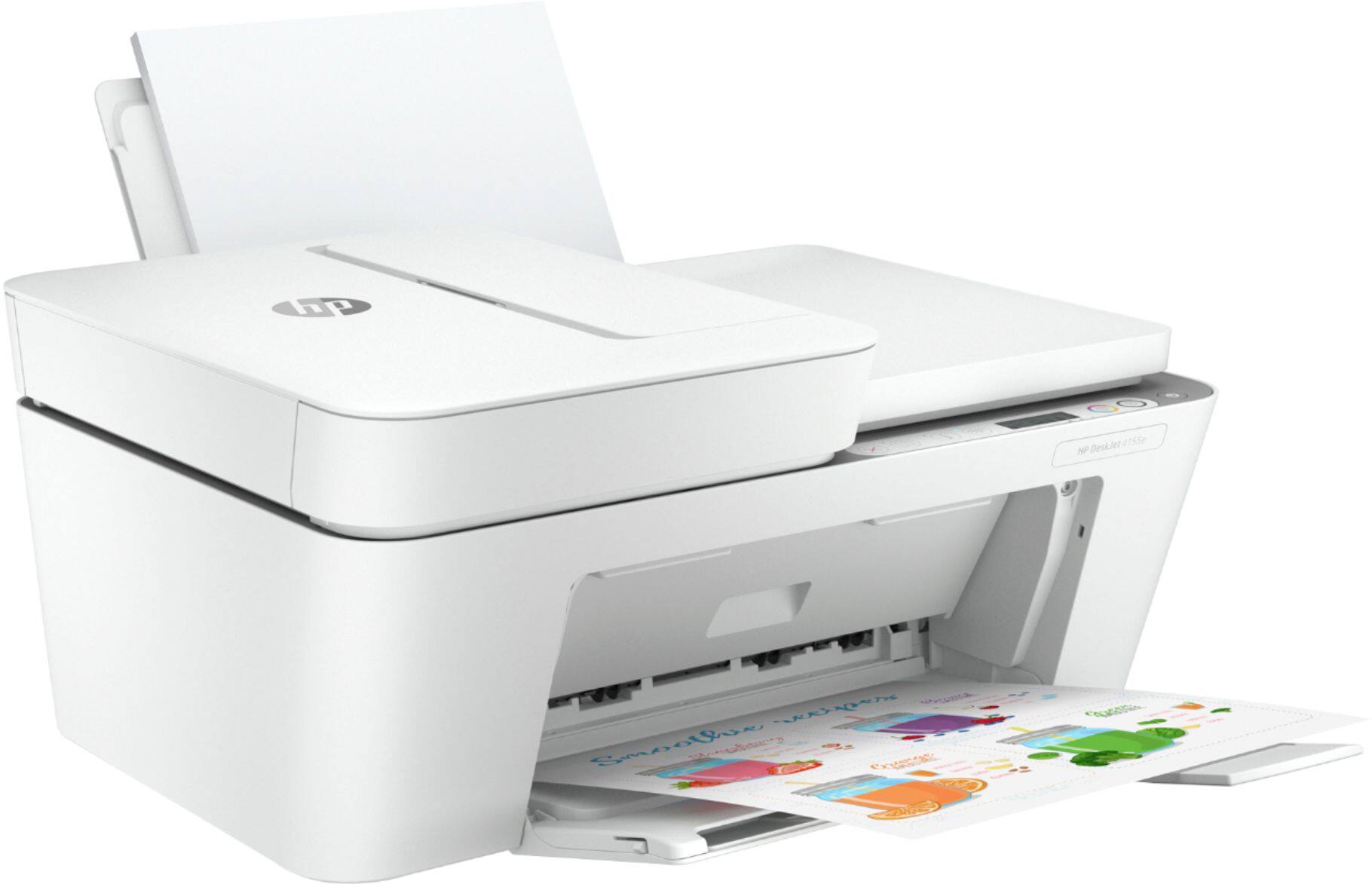 Angle. HP - DeskJet 4155e Wireless All-In-One Inkjet Printer with 3 months of Instant Ink Included with HP+ - White.