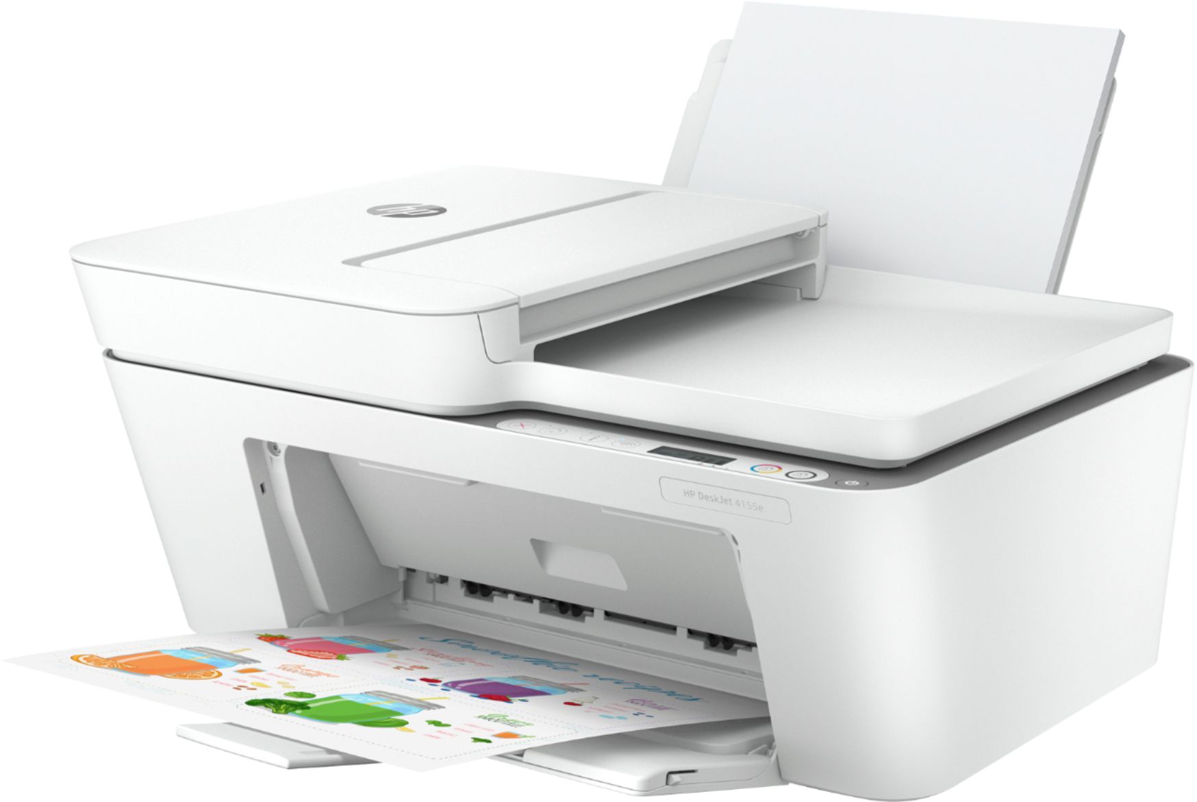 Left View: HP - DeskJet 4155e Wireless All-In-One Inkjet Printer with 3 months of Instant Ink Included with HP+ - White