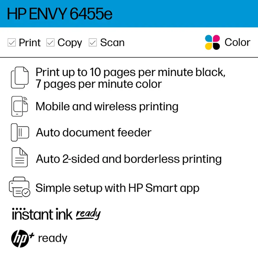 HP ENVY 6455e Wireless All In One Inkjet Printer with 3 months of ...