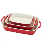 Angle. Staub - Ceramics 3-piece Rectangular Baking Dish Set - Cherry.