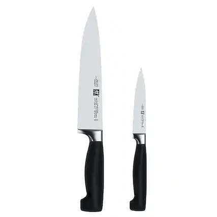 Angle. ZWILLING - Four Star 2-pc "The Must Haves" Knife Set - Black.