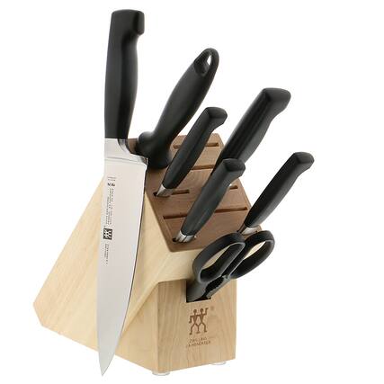 Angle. ZWILLING - Four Star Anniversary 8-pc Knife Block Set - Black.
