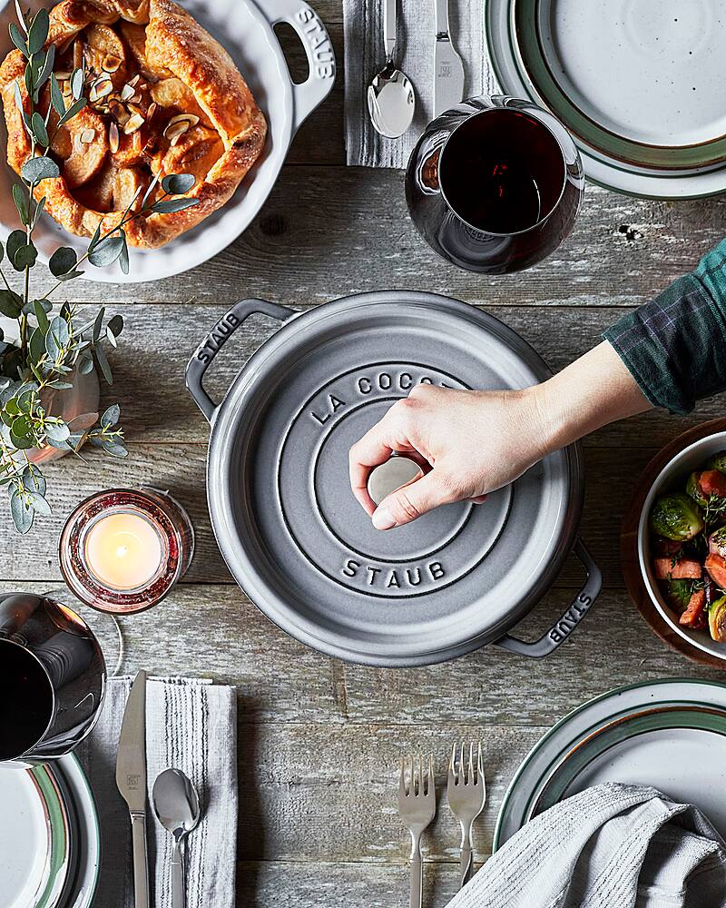 Alt View 13. Staub - Cast Iron 4-qt Round Cocotte - Graphite Grey.