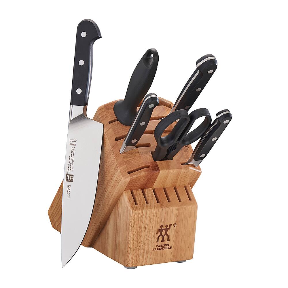 Angle View: ZWILLING Pro 7-pc Knife Block Set - Natural - Brown