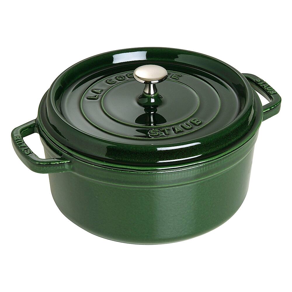 Angle View: Staub Cast Iron 4-qt Round Cocotte - Basil - Basil