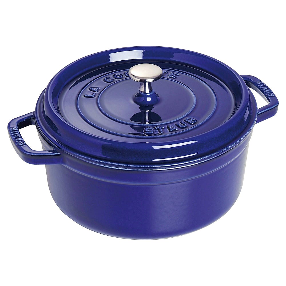 Angle View: Staub Cast Iron 4-qt Round Cocotte - Dark Blue - Dark Blue