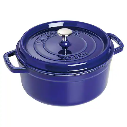 Angle. Staub - Cast Iron 4-qt Round Cocotte - Dark Blue.