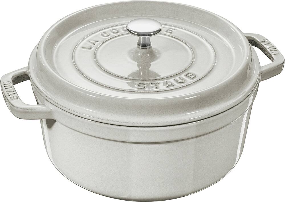 Angle. Staub - Cast Iron 5.5-qt Round Cocotte - White Truffle.