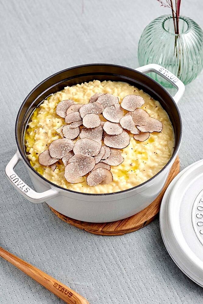 Alt View 11. Staub - Cast Iron 5.5-qt Round Cocotte - White Truffle.